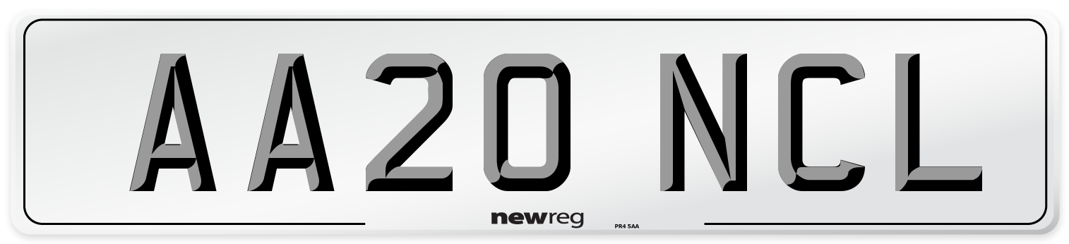 AA20 NCL Number Plate from New Reg